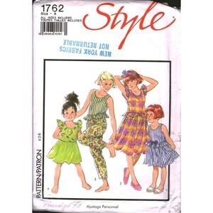 Vintage Style 1762 Sewing Pattern Kids Girls Dress Top Skirt Pants Sizes 2-3